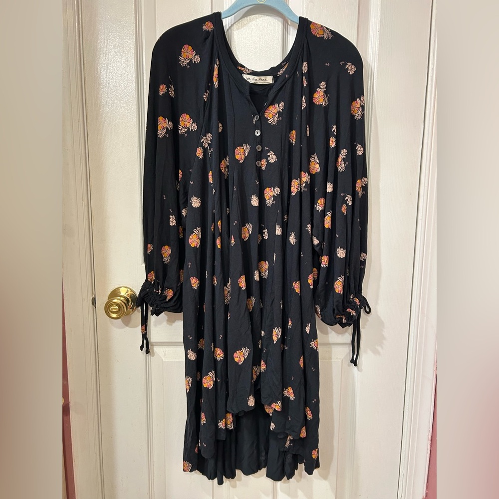 Free People Winter Sun Floral Tunic Dress Black Oversized  - Size M - Picture 8 of 15